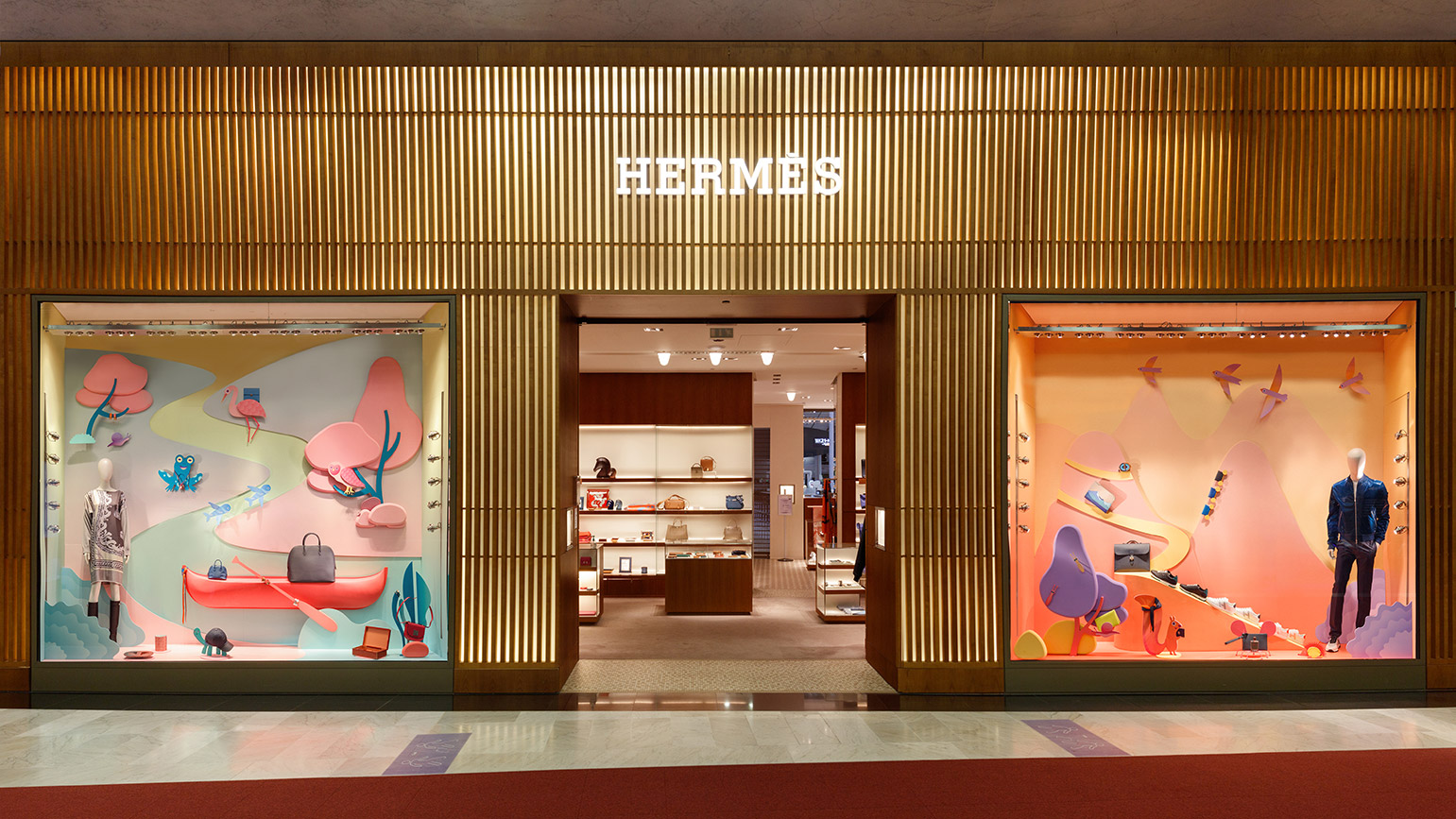 Hermès windows display at Paris CDG airport